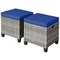 2 Pieces Patio Rattan Wicker Ottoman Seat with Removable Cushions